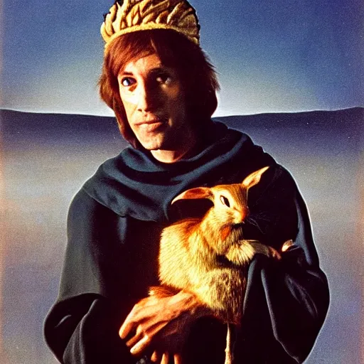 Image similar to portrait of sorcerer tim holding the killer rabbit from search for the holy grail monty python