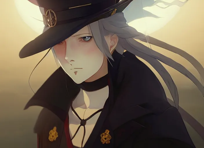 Image similar to side portrait of lady maria, helm of second world war warship in background, illustration concept art anime key visual trending pixiv fanbox by wlop and greg rutkowski and makoto shinkai and studio ghibli and kyoto animation, symmetrical facial features, astral witch clothes, dieselpunk, golden details, gapmoe yandere grimdark, volumetric lighting, backlit