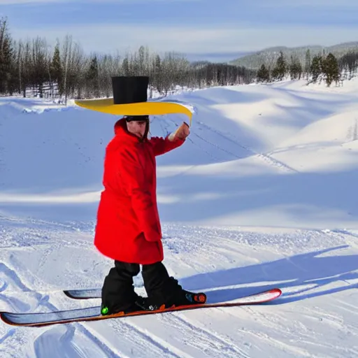 Prompt: sausage skiing wearing a sombrero