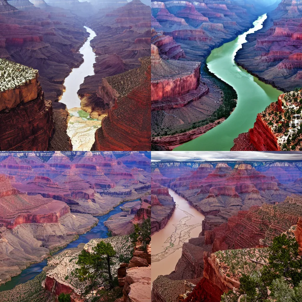 Prompt: grand canyon flooded with water during a rainy day, 4K photo