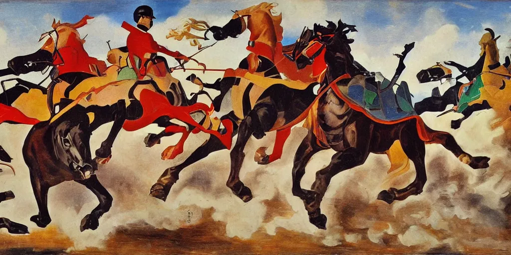 Image similar to cavalry charge, italian futurism style