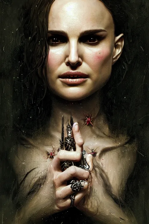 Image similar to natalie portman, witch, lord of the rings, tattoos, decorated ornaments, by carl spitzweg, ismail inceoglu, vdragan bibin, hans thoma, greg rutkowski, alexandros pyromallis, perfect face, fine details, realistic shading photorealism