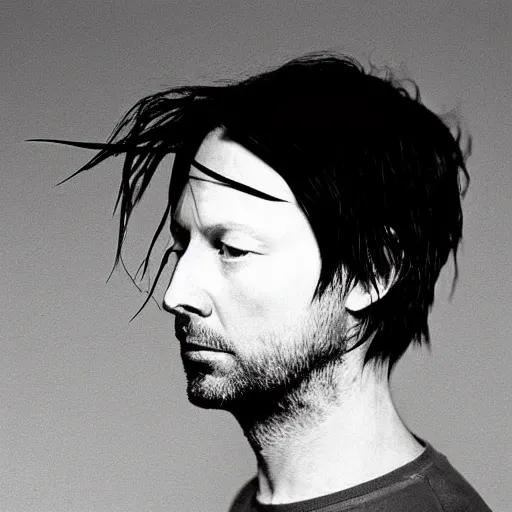 Prompt: a black and white photo of Radiohead, an album cover by David Gilmour Blythe, pinterest, bauhaus, tesseract, national geographic photo, flemish baroque