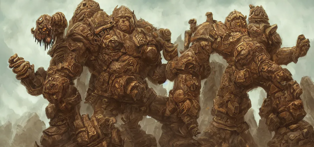 Image similar to A legion of giant sandstone golem, intricate, detailed, World of Warcraft concept art, award winning drawing, by Greg Ludkowski