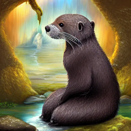 Image similar to furry otter warrior, fantasy art by Kathy Bakett, lightweight armour, near the river, waterfall, digital art, high quality, 4K