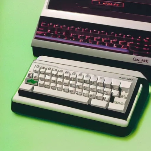 Image similar to commodore 6 4 with datasette and green screen, retro computer, photograph