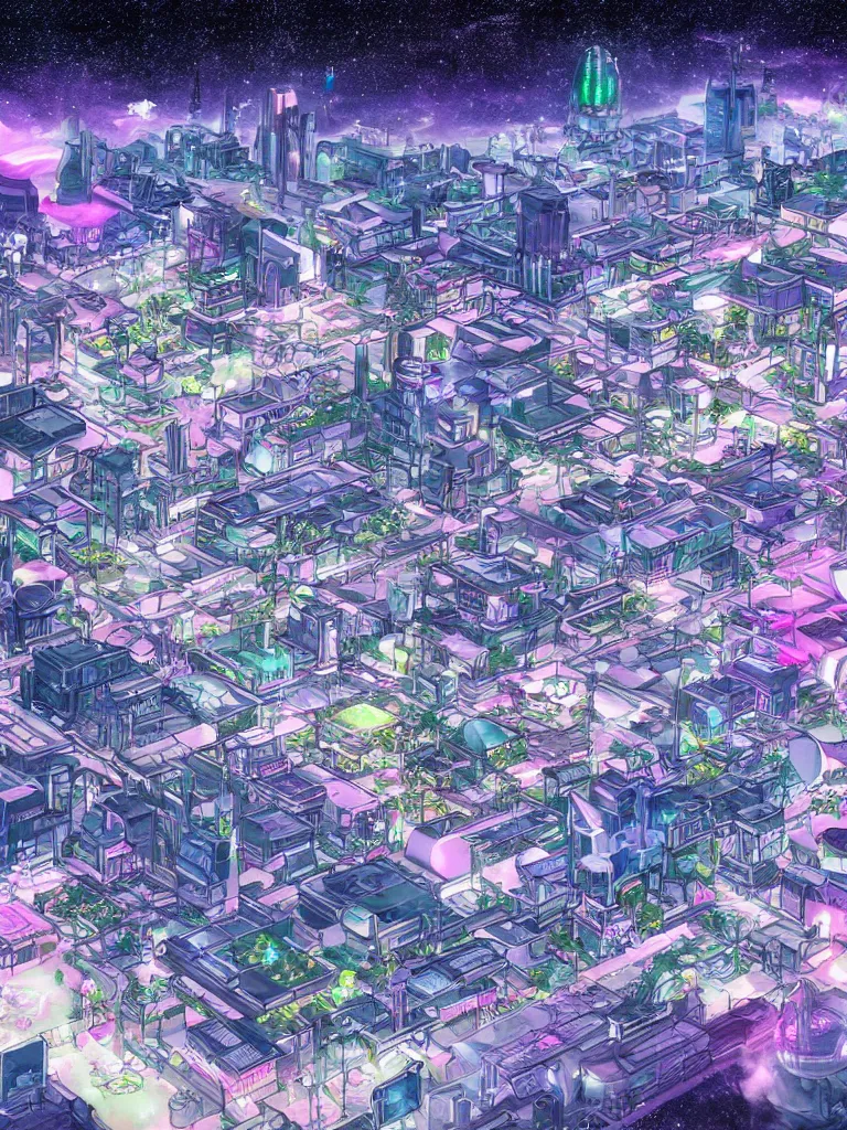 Image similar to a beautiful drawing of a future funk space city, highly realistic, unreal engine