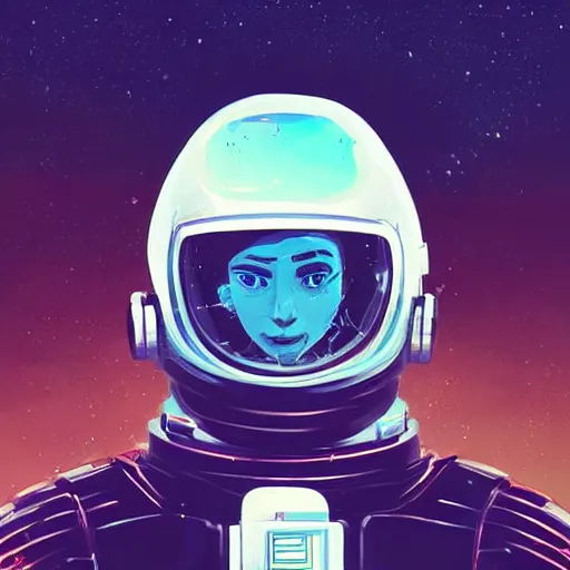 Prompt: portrait of a future cosmonaut with helmet having cybernetics and wirings, d & d, trending on artstation, art by rossdraws, petros afshar, tom whalen, laurie greasley and greg rutkowski and ilya kuvshinov, global illumination