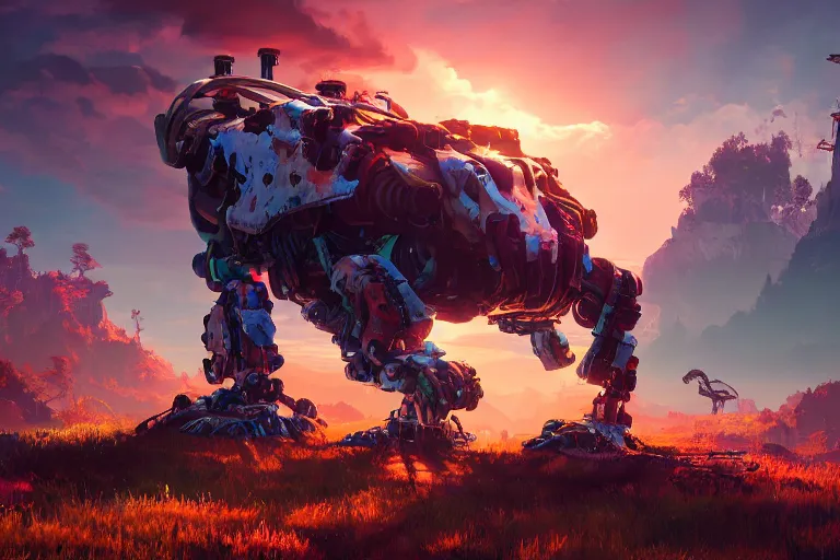 Image similar to clamberjaw machine mecanical creature robot of horizon forbidden west horizon zero dawn radiating a glowing aura global illumination ray tracing hdr fanart arstation by ian pesty and alena aenami artworks in 4 k