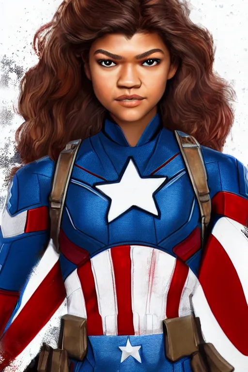 Image similar to A Zendaya as Captain America by Jason Chan and John J. Park Ultra detailed, hyper realistic, 4k