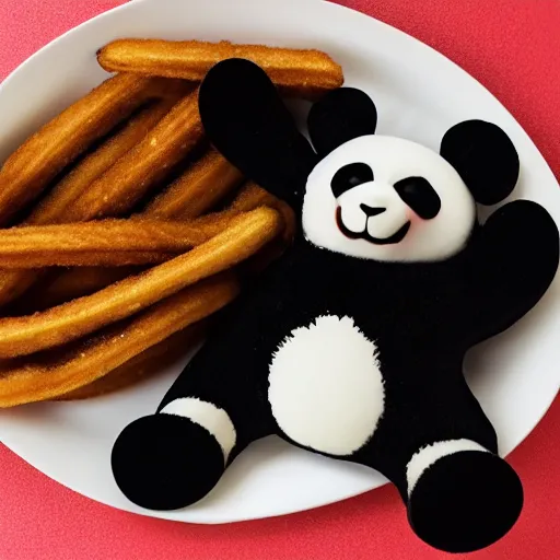 Image similar to Panda eating churros, Chinese scrolls