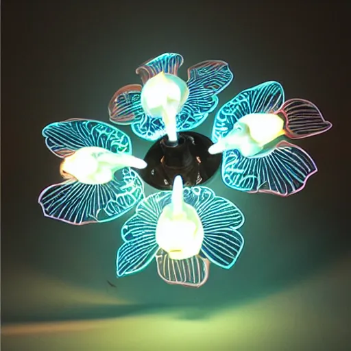 Image similar to mechanical, cybertronic, led orchid flower, glowing