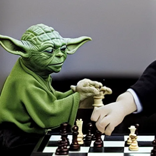 Image similar to photo of yoda playing chess against putin