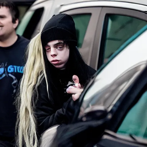 Image similar to photo of Billie Eilish getting kicked out of her record label building