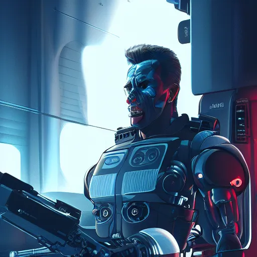 Prompt: James Cameron as the T-800 Terminator, ambient lighting, 4k, anime key visual, lois van baarle, ilya kuvshinov, rossdraws, artstation