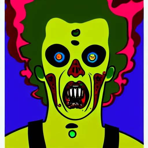 Prompt: homoerotic male zombie, psychedelic pop art style