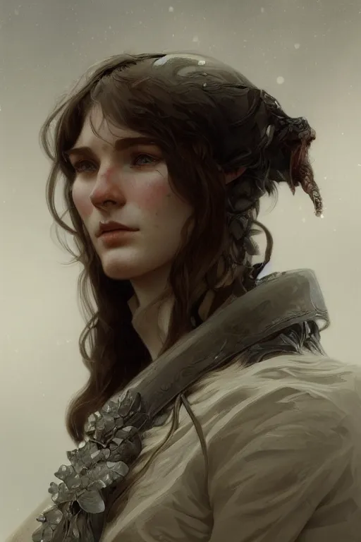 Image similar to A full portrait of an ancient nordic scout, intricate, elegant, highly detailed, digital painting, artstation, concept art, smooth, sharp focus, illustration, art by Krenz Cushart and Artem Demura and alphonse mucha