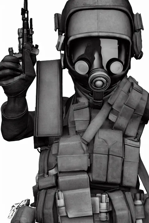 Image similar to british sas female operative with the standard s 1 0 gas mask and the black uniform, 8 0 s, artstation, trending on artstation, establishing shot