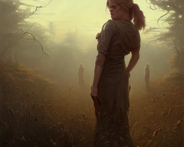 Image similar to highly detailed portrait of alice eve, in the walking dead, stephen bliss, unreal engine, fantasy art by greg rutkowski, loish, rhads, ferdinand knab, makoto shinkai and lois van baarle, ilya kuvshinov, rossdraws, tom bagshaw, global illumination, radiant light, detailed and intricate environment