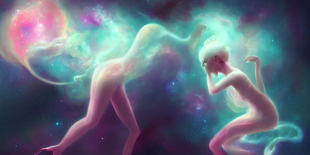 Image similar to breathtaking delicate detailed concept art painting creature with nebula space inside, by hsiao - ron cheng, bizarre compositions, exquisite detail, pastel colors, 8 k