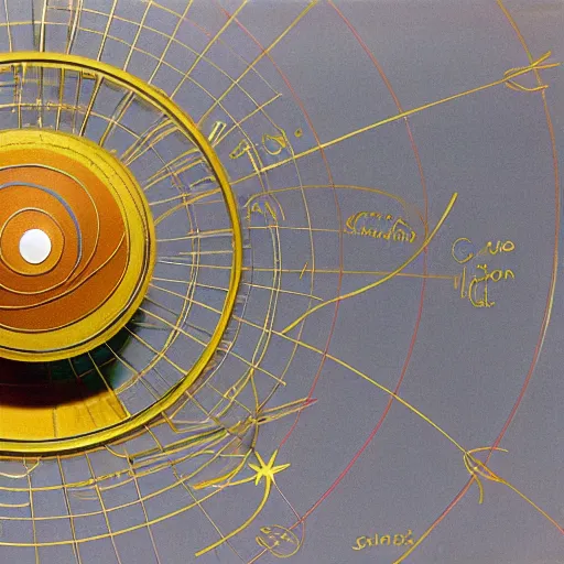 Image similar to a kinetic sculpture of this solar system, sun, orrery, canon 5 d 5 0 mm lens, papier - mache, studio, 1 9 7 6