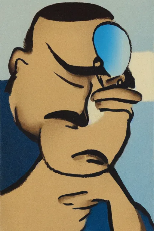 Image similar to man looking into a mirror, 1960’s minimalist advertising illustration, painterly, expressive brush strokes