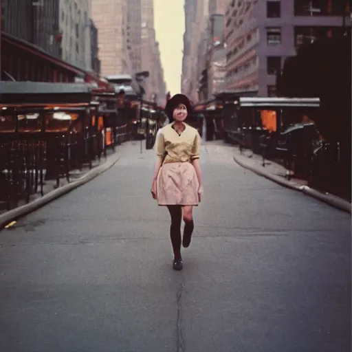 Prompt: medium format film candid portrait of a walking woman in new york by street photographer from the 1 9 6 0 s, woman hasselblad film portrait featured on unsplash, expired colour film,