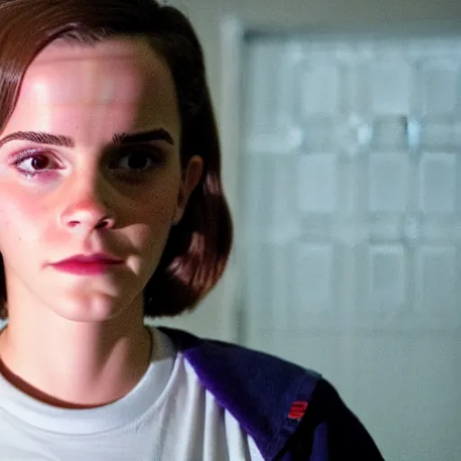 Prompt: an movie still of Emma Watson bold as eleven in stranger things, close up, high details,