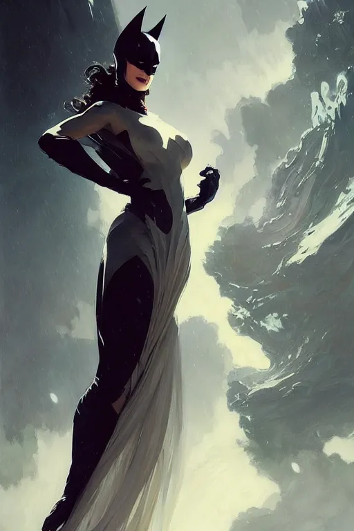 Image similar to elegant batman gown profile picture by greg rutkowski, dynamic pose, intricate, futuristic, fantasy, elegant, by stanley artgerm lau, greg rutkowski, thomas kindkade, alphonse mucha, loish, mugler, norman rockwell,