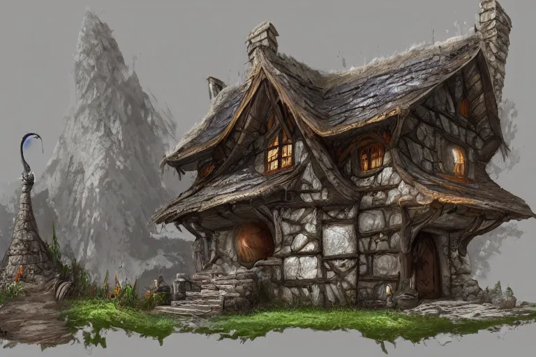 Prompt: A wizards cottage deep in the faywild, D&D concept art, artstation