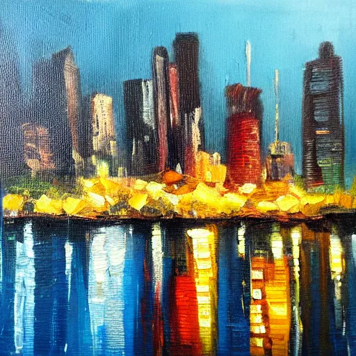 Image similar to cityscape, oil painting