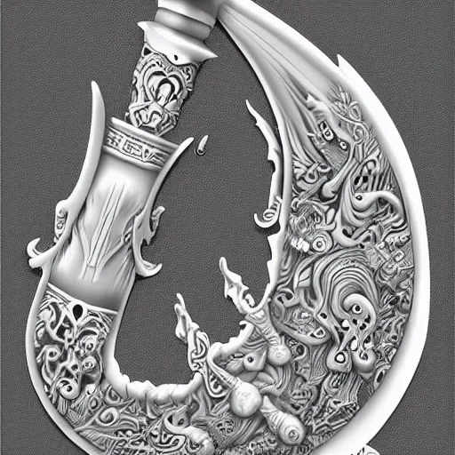 Image similar to ultra detailed hyper realistic deep focus smooth artstation wlop intricate highly detailed award winning porcelain engraved runed chaos sword