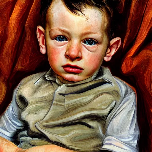 Image similar to high quality high detail painting by lucian freud, hd, little boy portrait, photorealistic lighting