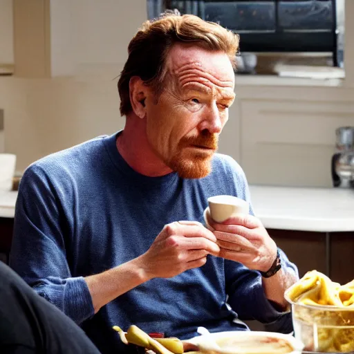 Image similar to bryan cranston eating soup, hd 4k photo