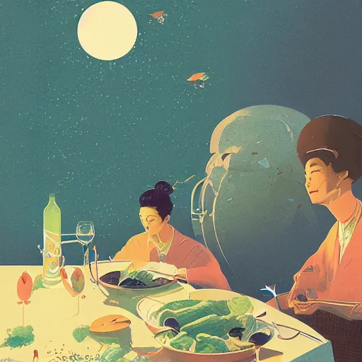 Image similar to illustration of the best meal, by Victo Ngai and James Gilleard and Bruce Pennington