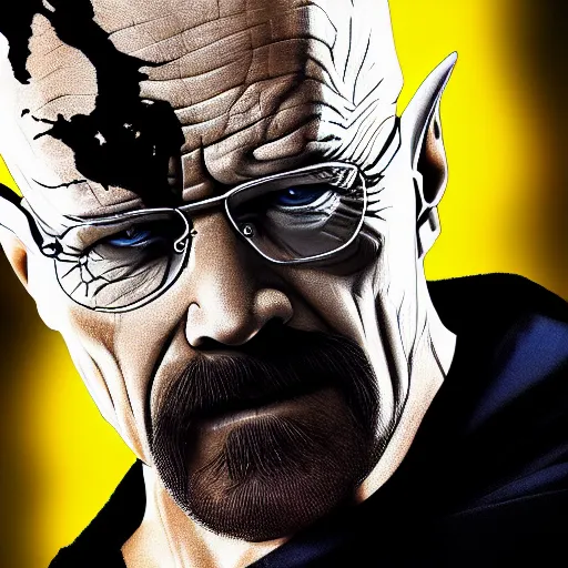 Image similar to Walter White as Venom (2018), 4k, insanely detailed, half face symbiote half face human