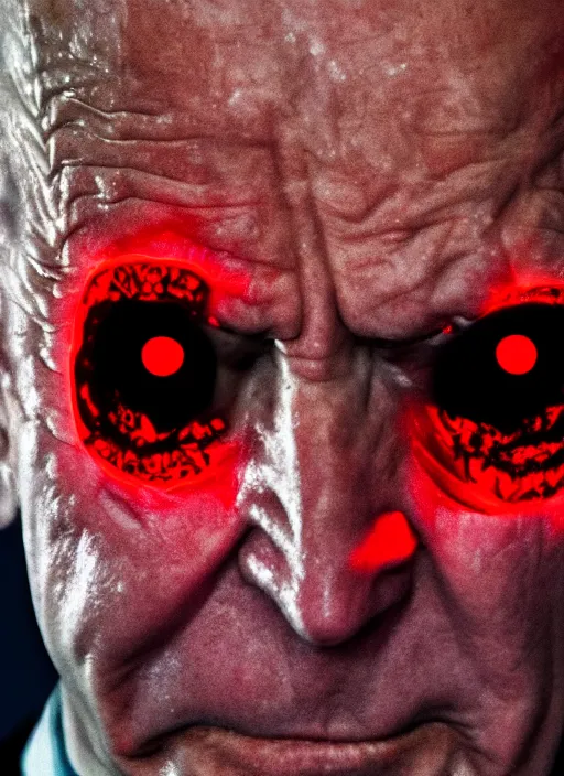 Prompt: hyper realistic ultra realistic horror terror dimensional photo furious glowing red eyes biden, high quality photo, detailed , 8k