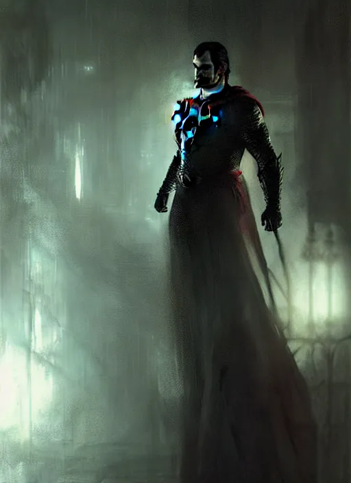 Prompt: henry cavill as mage wearing arcane light armor, fantasy, cinematic lighting, by jeremy mann