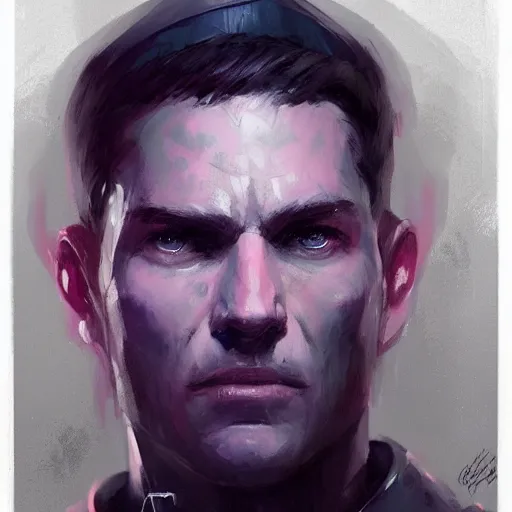 Image similar to concept art of a portrait by greg rutkowski, a soldier of the eternal empire wearing purple and white tactical gear, star wars expanded universe, smooth, sharp focus, artstation hq.