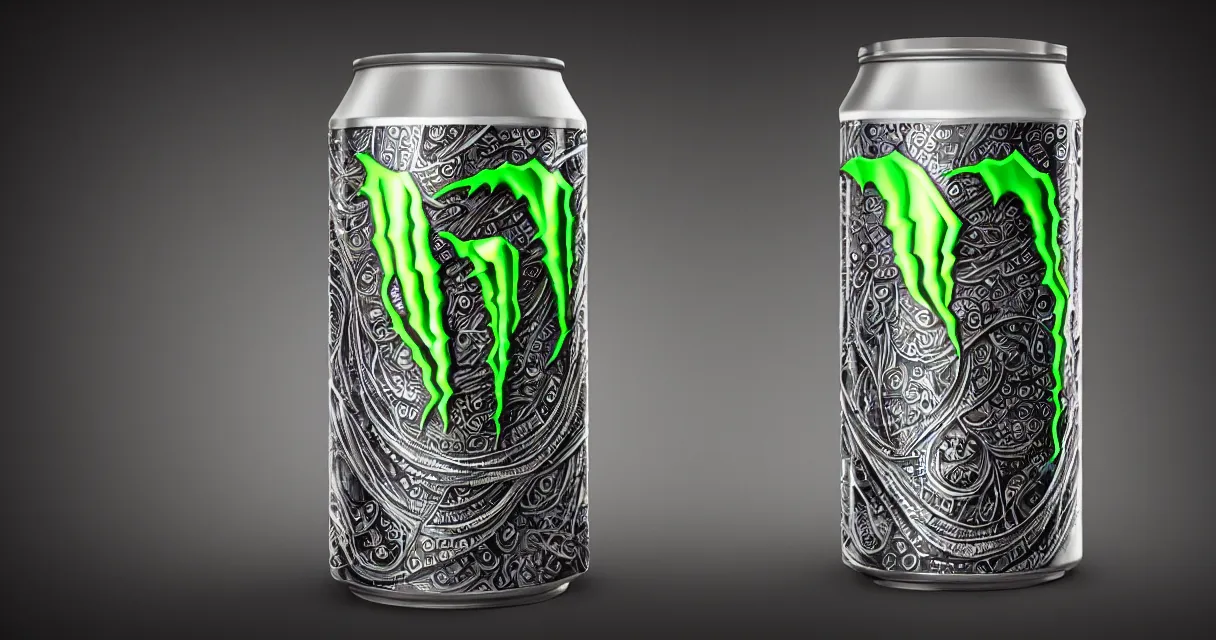 Image similar to aluminian can of monster energy drink, intricate and very very beautiful and elegant, highly detailed, digital painting, artstation, concept art, smooth and sharp focus, illustration