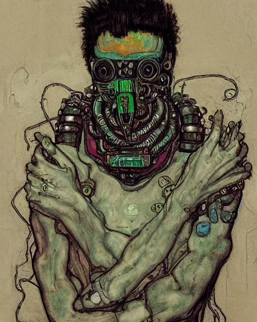 Image similar to portrait of cyberpunk cthulhu by egon schiele in the style of greg rutkowski