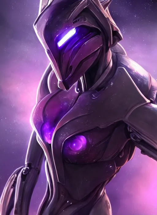 Image similar to cinematic close shot, cosmic sized proportional stunning beautiful hot female warframe, detailed sleek robot mecha female dragon head, metal ears glowing purple eyes, sleek silver armor, fuschia skin, floating in empty space, nebula sized, epic proportions, epic size, epic scale, furry art, dragon art, giantess art, warframe fanart, furaffinity, deviantart