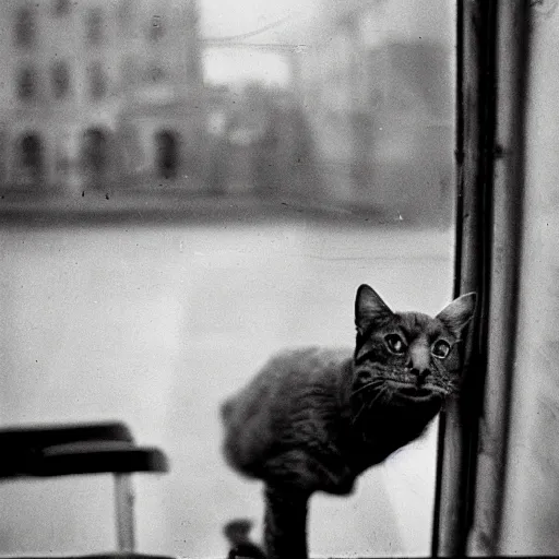 Image similar to a cat watching a bird, photograph by henri cartier bresson