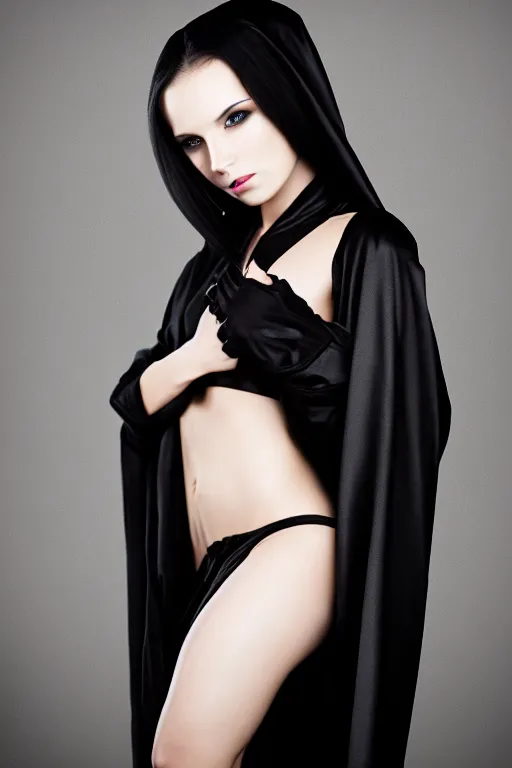 Image similar to very beautiful female dark elf, black hair, wearing black robe, luxury materials, symmetrical, cinematic, elegant, professional studio light, real dlsr photography, sharp focus, 4 k, ultra hd, sense of awe, high fashion