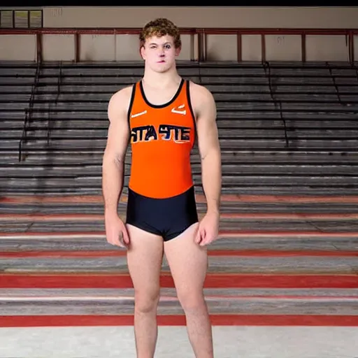 Image similar to “a realistic detailed photo of a American attractive college wrestler called Daton Fix from Oklahoma State University wearing his wrestling singlet”