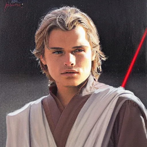 Image similar to anakin at the steps of the jedi temple on coruscant, oil painting, award - winning art, highly detailed