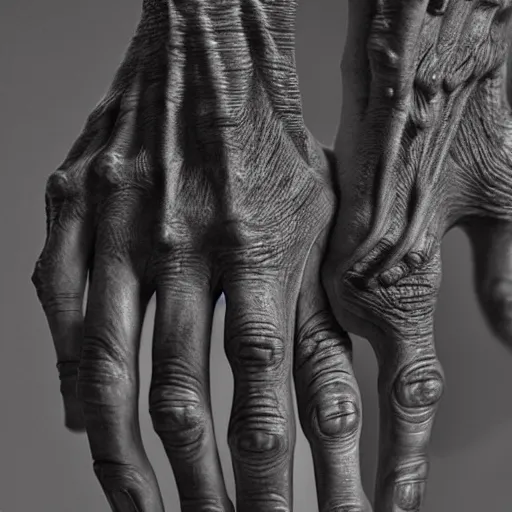 Prompt: Holding hands, vertical symmetry, close up shot, detailed hands, detailed skeleton hands, beautiful moody artwork by Greg Rutkowski and Asher Duran