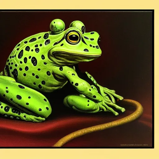 Image similar to an amazing masterpiece of art by gerald brom 🐸 👨