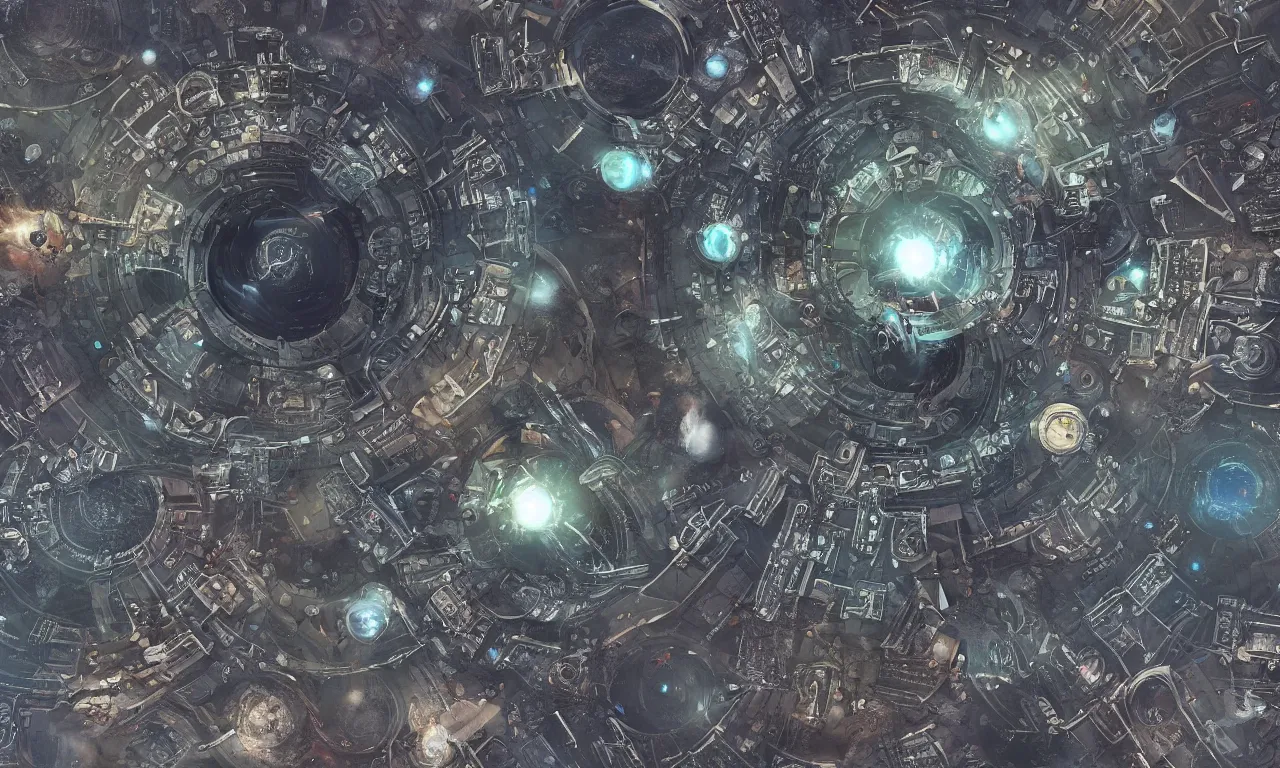 Image similar to a space junkyard forming a tilted disk with vortex in the center in black starless space, a graveyard of space stations and giant space structures, dark sci - fi game map, solid