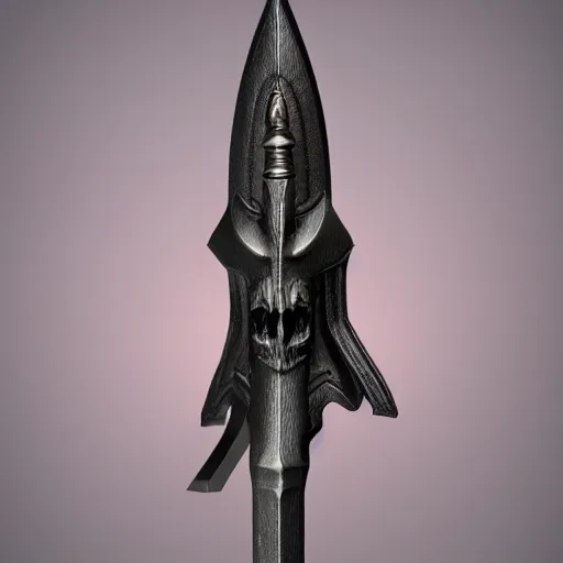 Image similar to a black sword skull handle, ornament, weapon, a 3 d render by dom qwek, studio lighting, front side view, trending on polycount, futurism, hard surface modeling, rendered in maya, 3 ds max, blender, artstation hd, vray